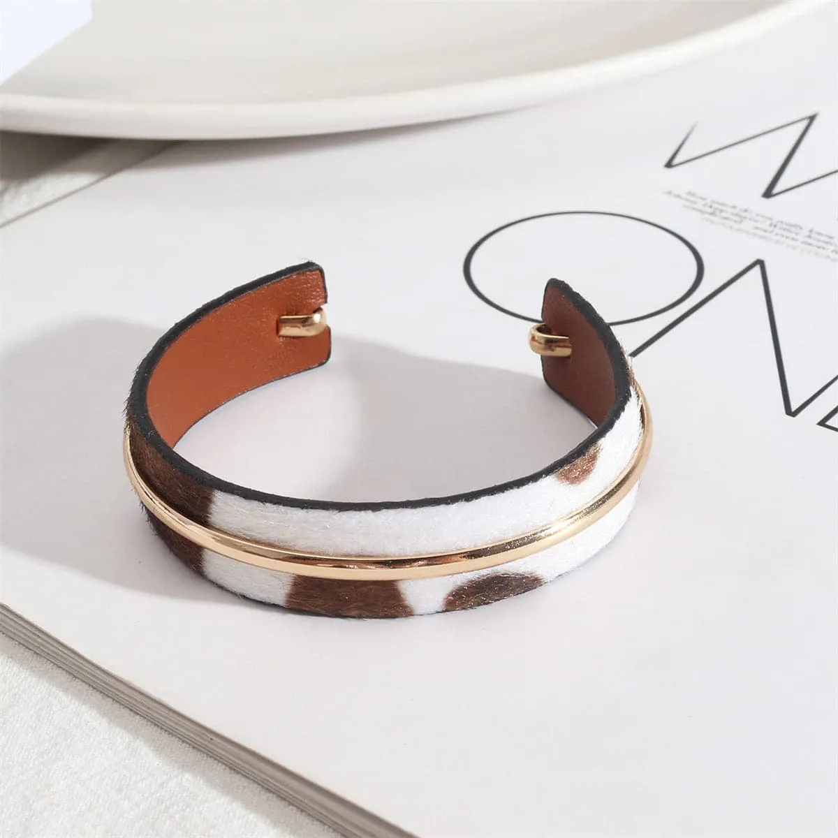 White Polystyrene & 18K Gold-Plated Leopard Cuff