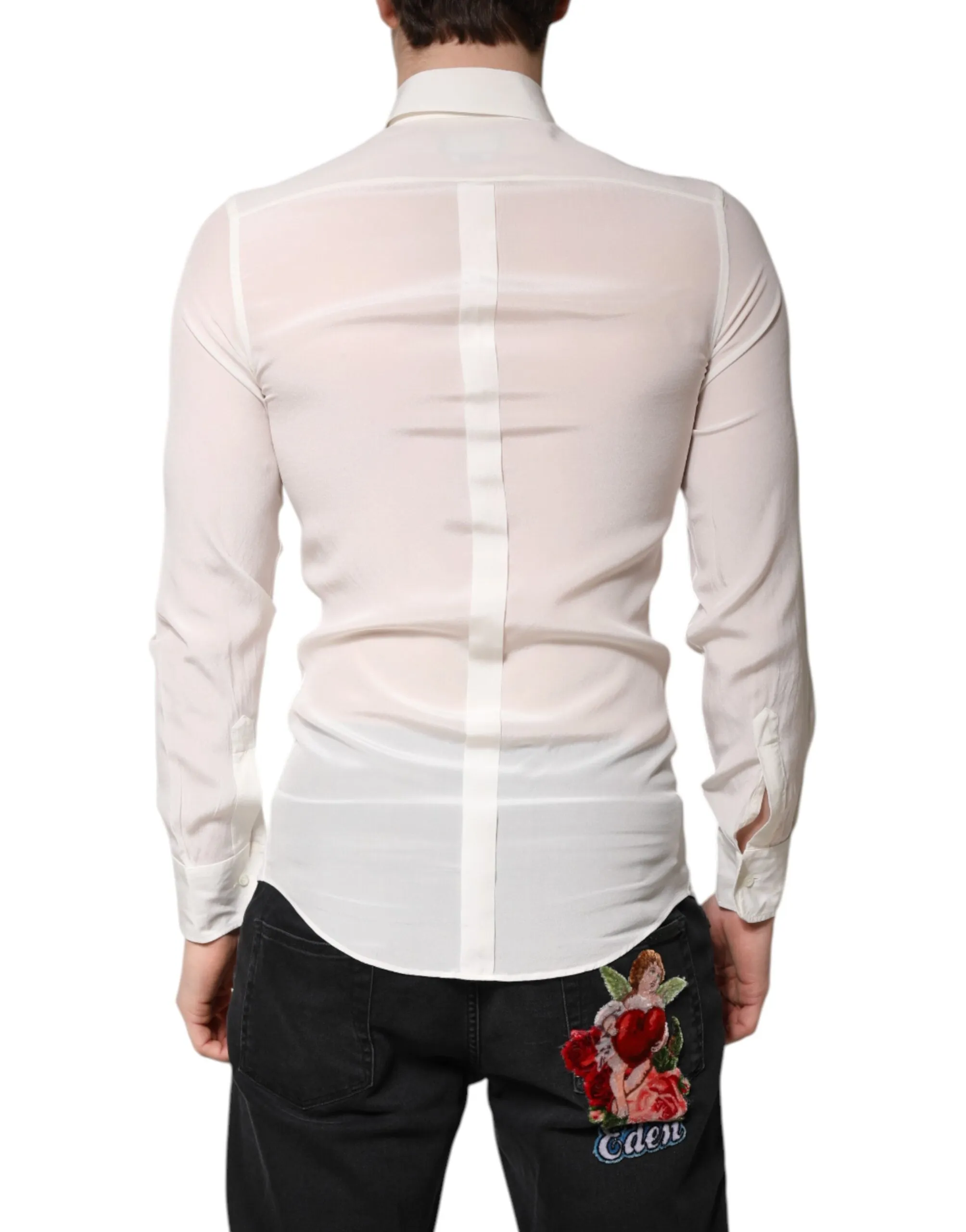 White Silk GOLD Dress Formal Collared Shirt
