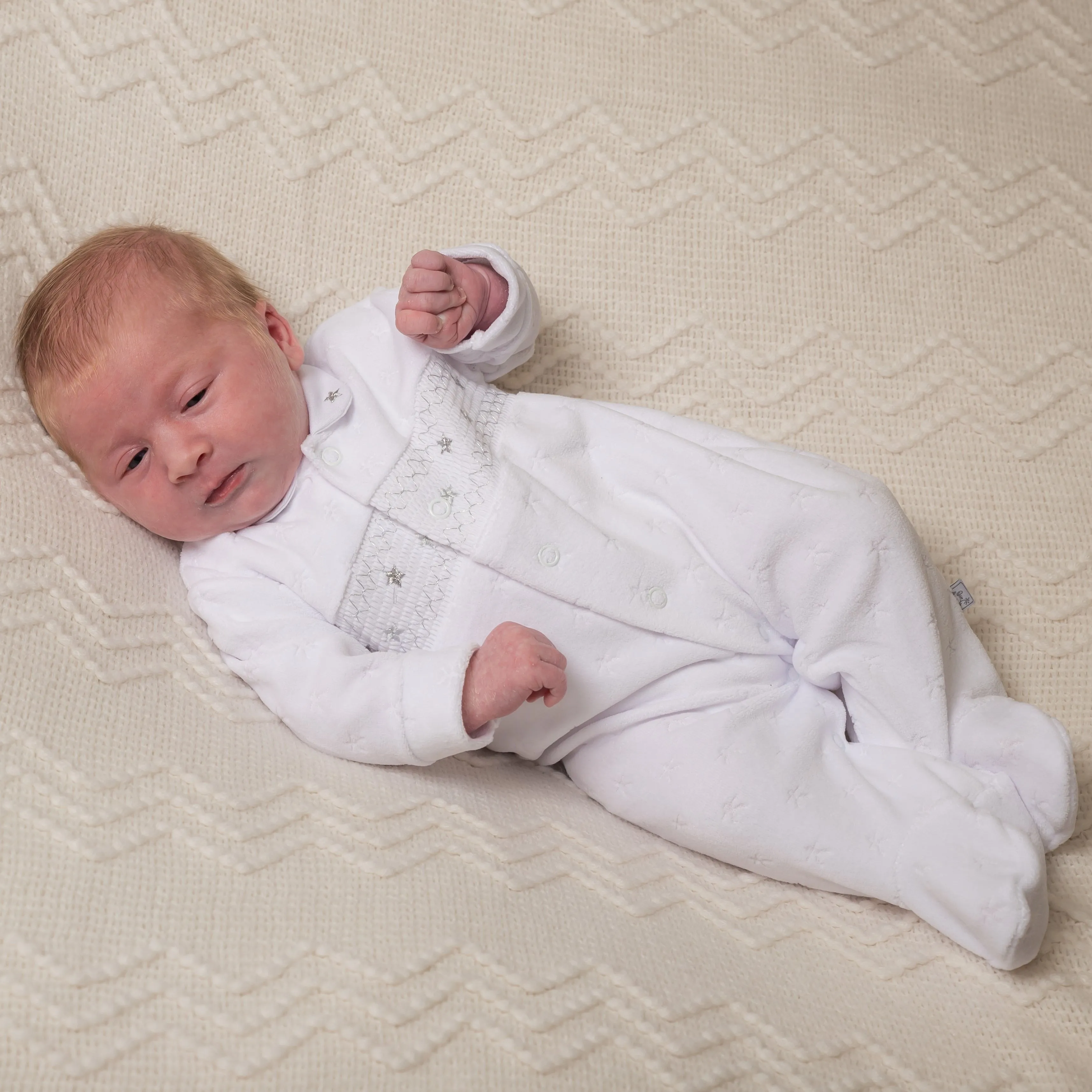 White Star Smocked Sleepsuit