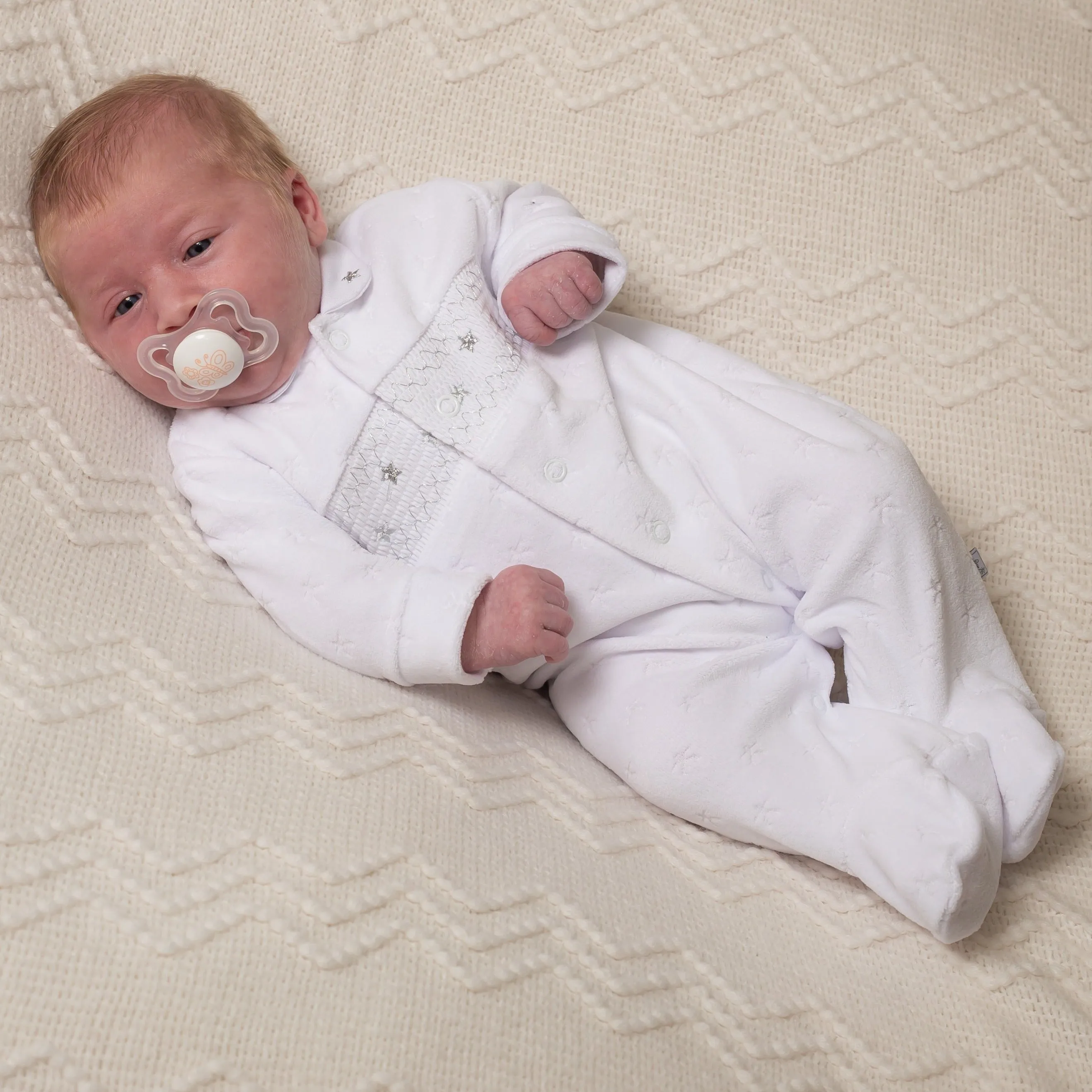 White Star Smocked Sleepsuit