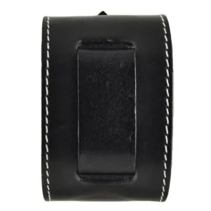 White Stitched Black Leather Wide Cuff