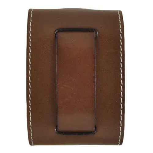 White Stitched Brown Leather Wide Cuff