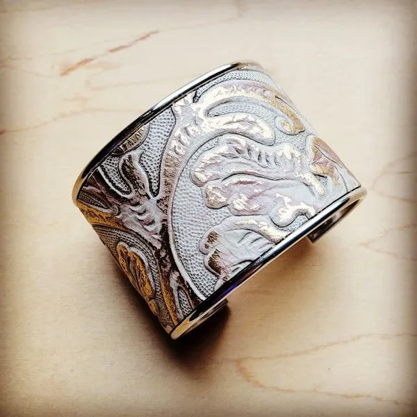 Wide Cuff Bangle Bracelet in Gilded Cowboy Leather