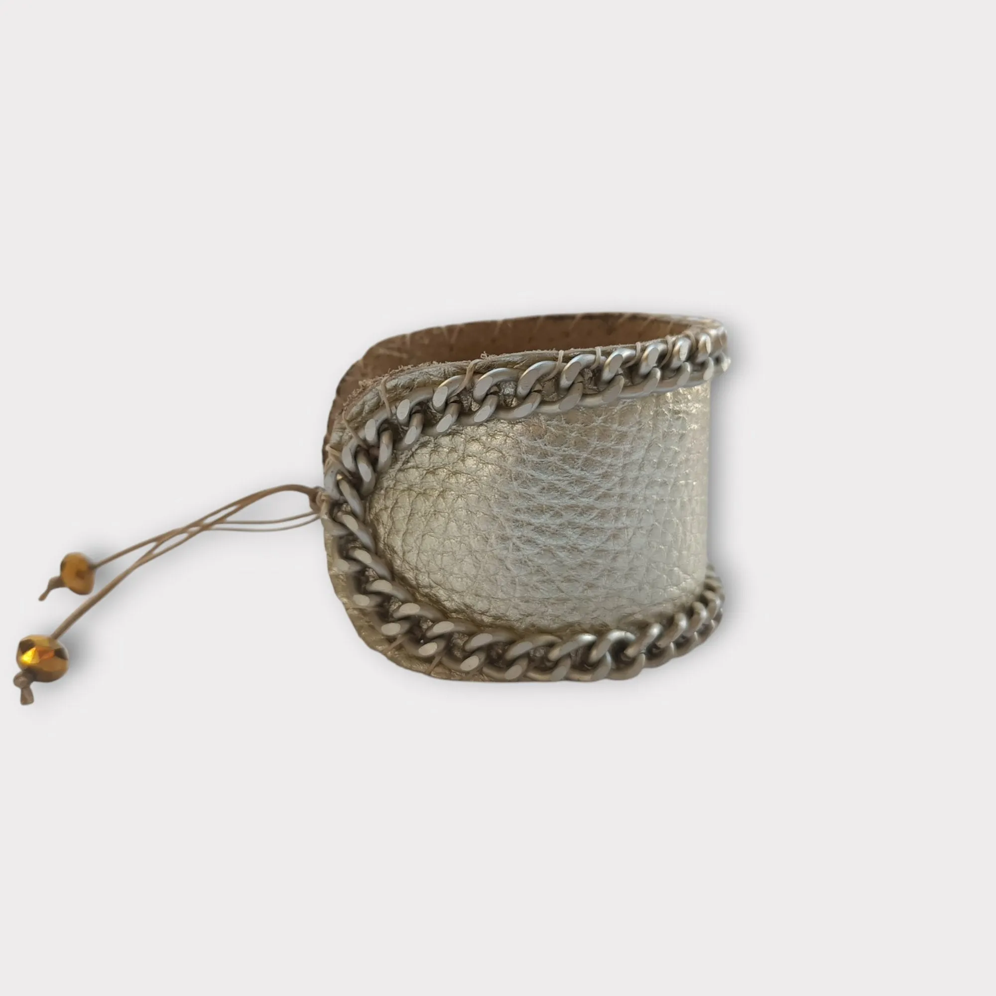 Wide Leather and Chain Cuff Bracelet - Angelica