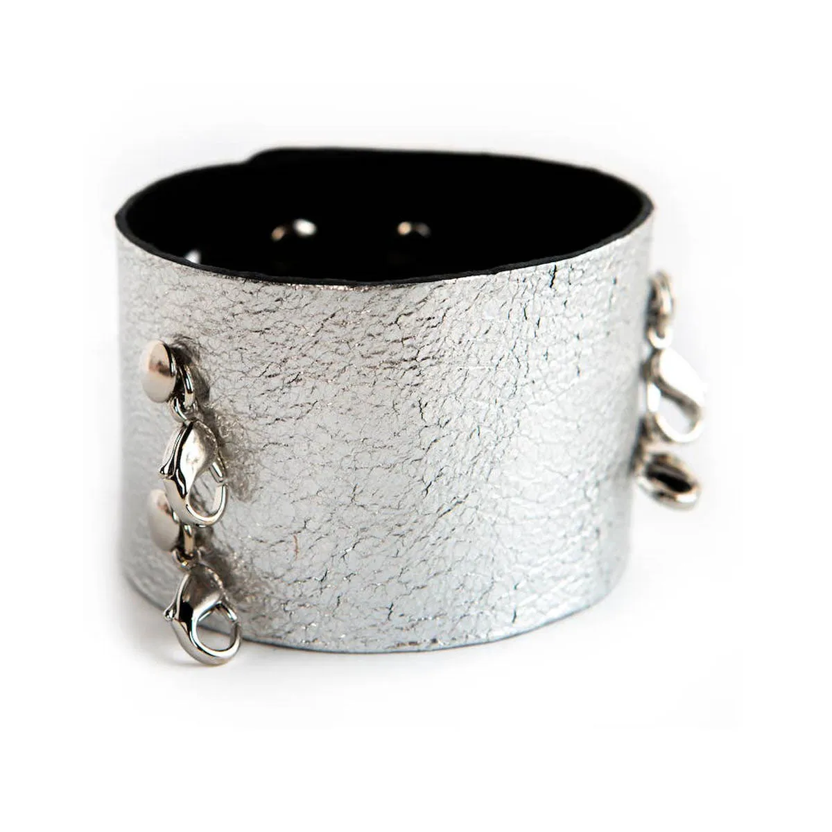 Wide Leather Cuff - Silver Clasps