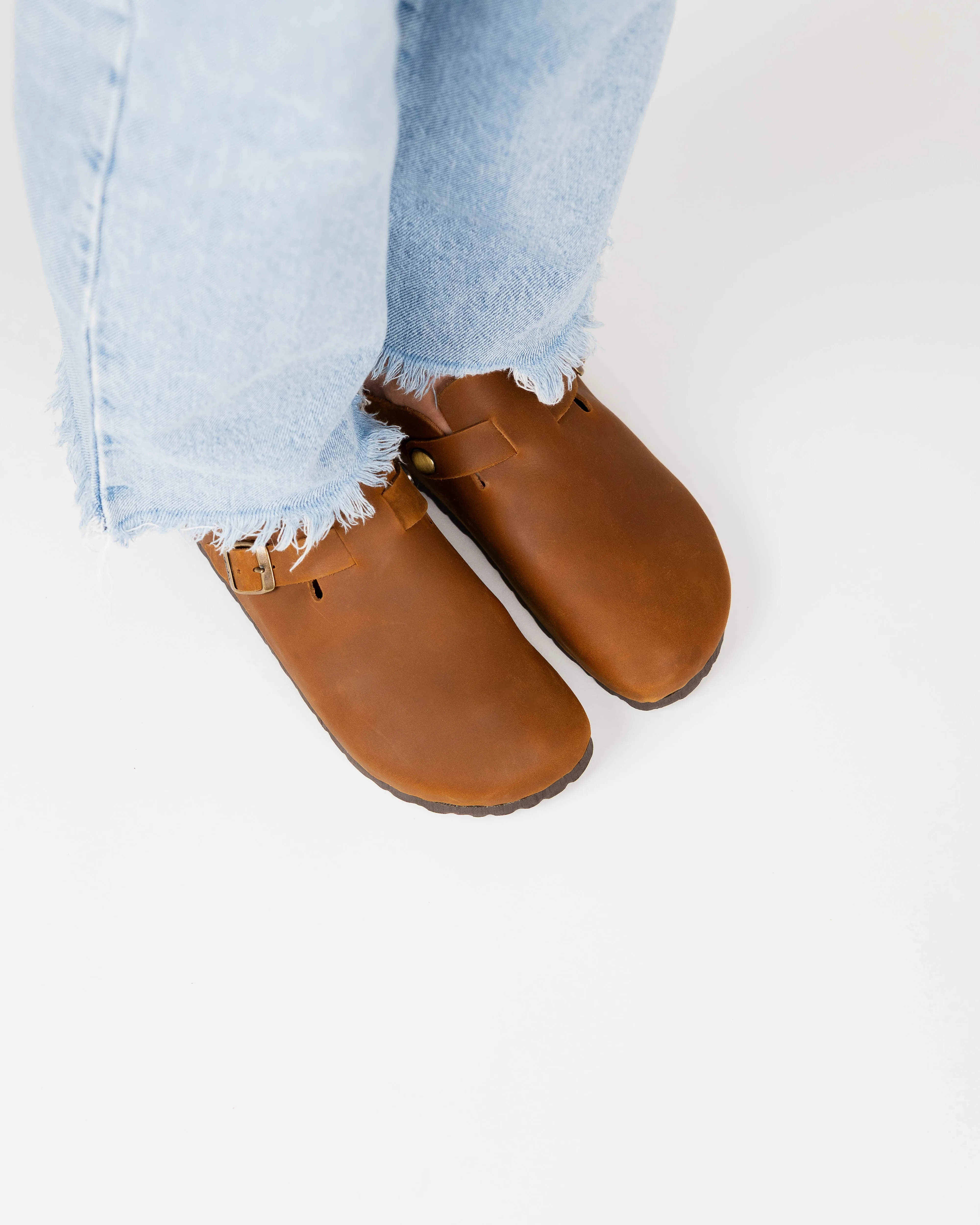Wide Mules Camel Leather