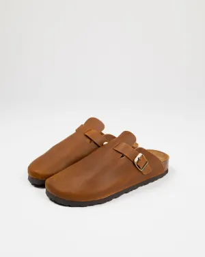 Wide Mules Camel Leather