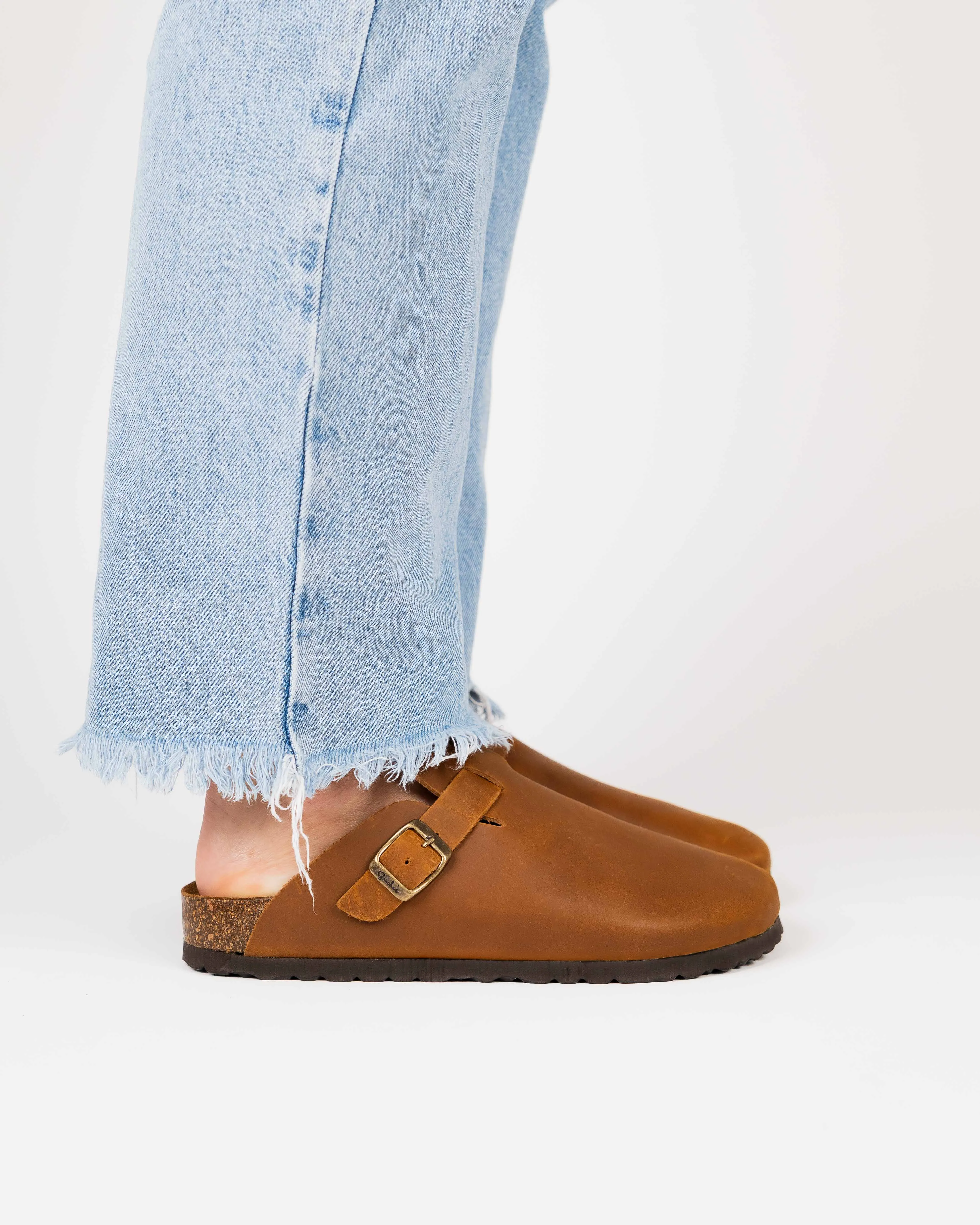 Wide Mules Camel Leather