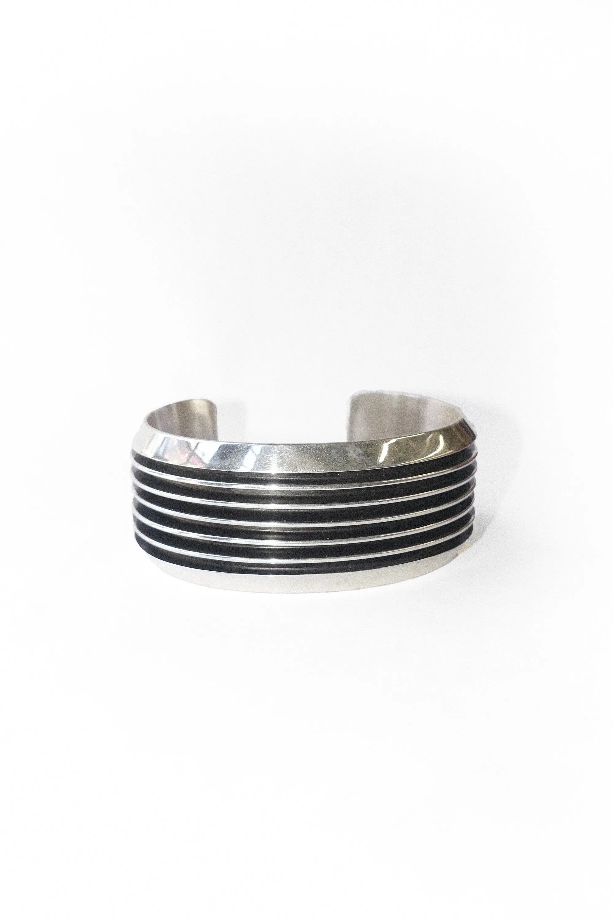 Wide Ridged Cuff in Sterling Silver