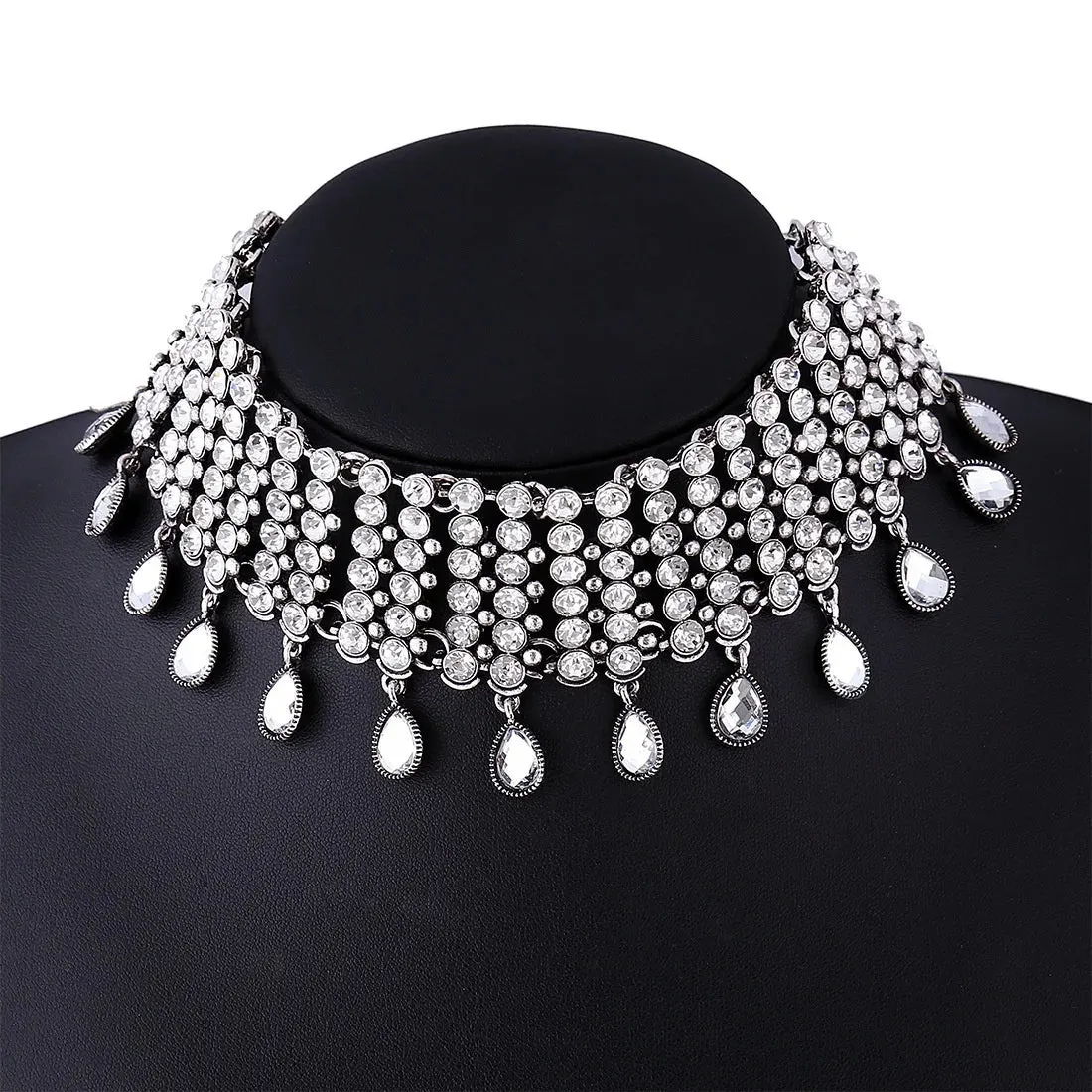 Wild Full Brilliant Crystal Rhinestone Choker Necklace Authentic Indian Bib Statement Necklaces for Women Lady Party Jewelry