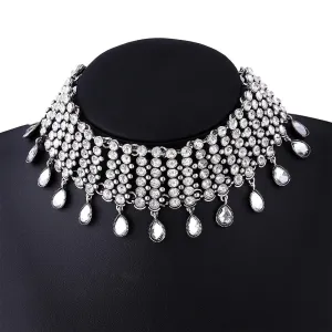 Wild Full Brilliant Crystal Rhinestone Choker Necklace Authentic Indian Bib Statement Necklaces for Women Lady Party Jewelry