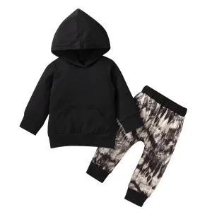 Winter Infant Unisex Clothing Set Solid Hooded Sweatshirt  Pants Infant Outfit