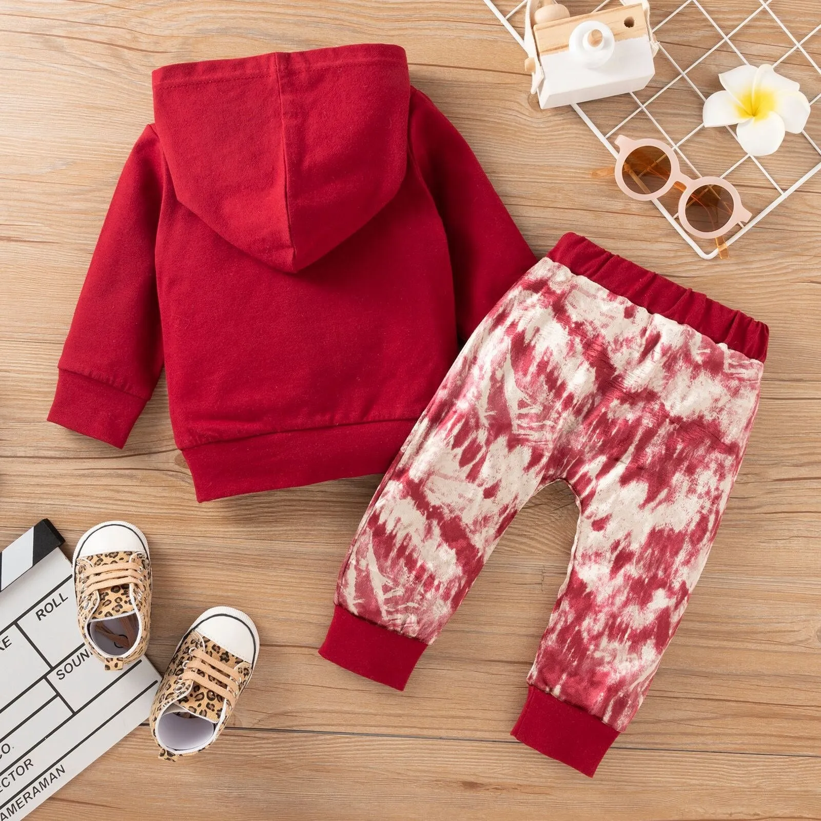 Winter Infant Unisex Clothing Set Solid Hooded Sweatshirt  Pants Infant Outfit