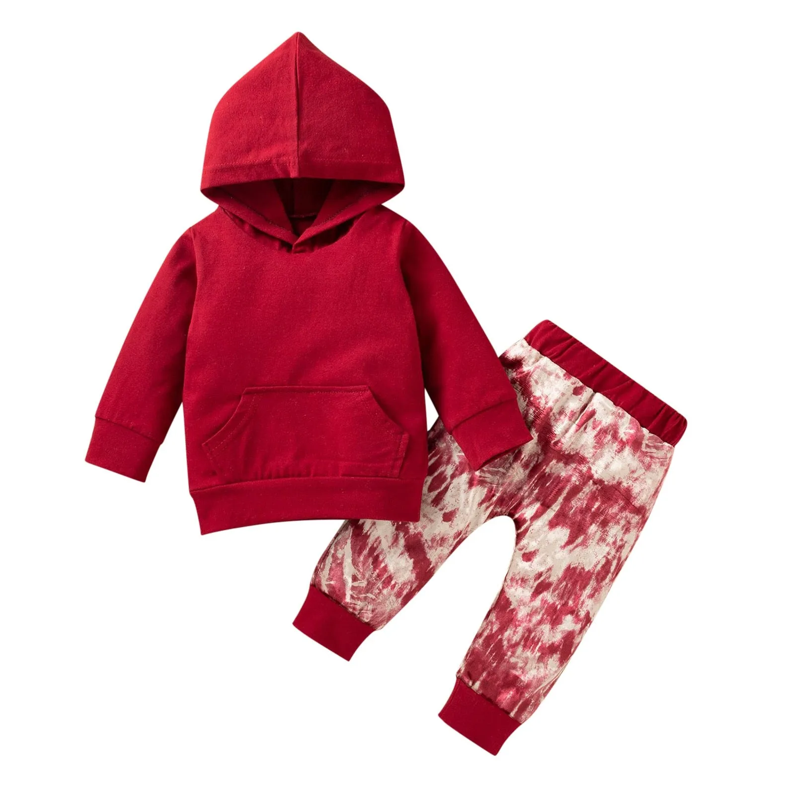 Winter Infant Unisex Clothing Set Solid Hooded Sweatshirt  Pants Infant Outfit