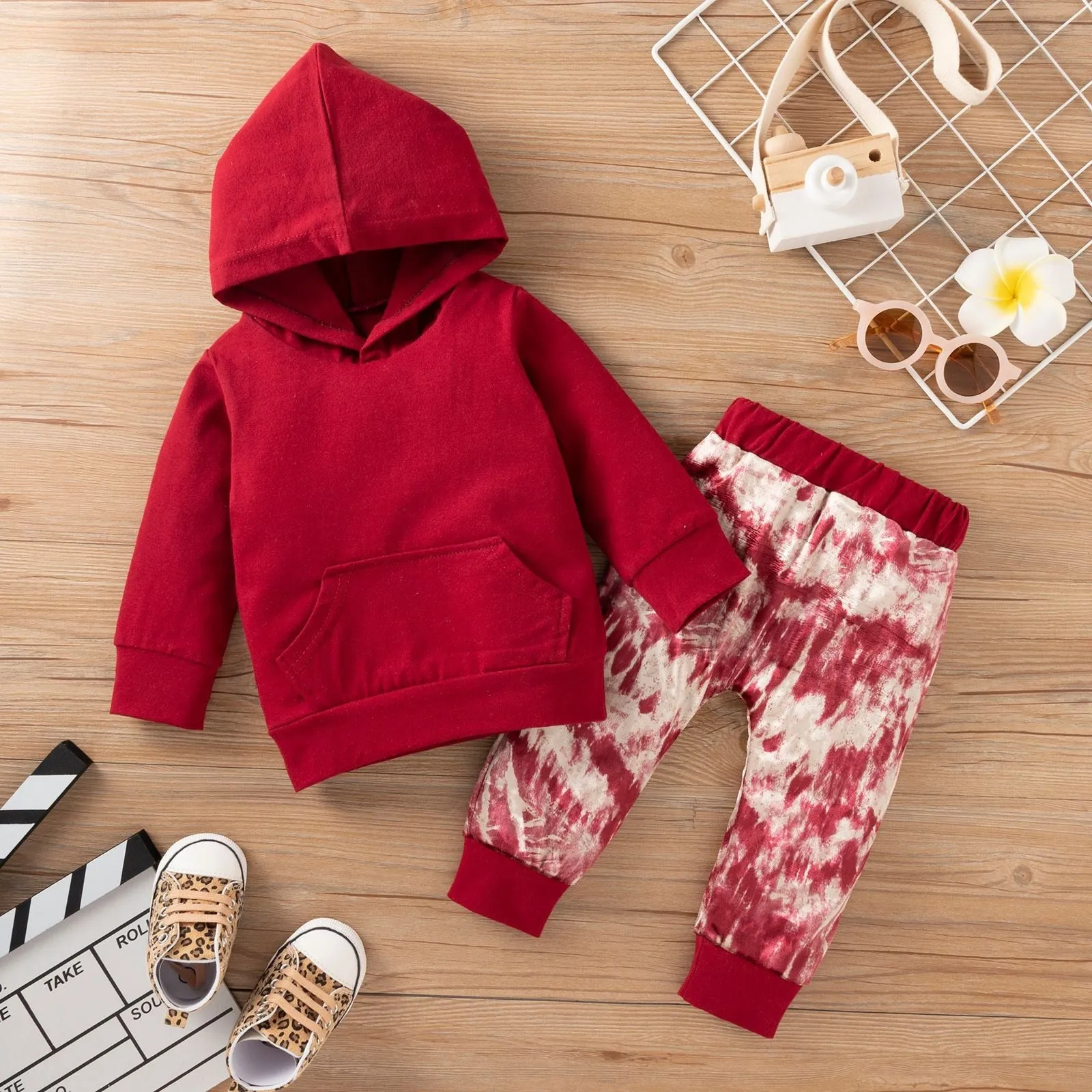 Winter Infant Unisex Clothing Set Solid Hooded Sweatshirt  Pants Infant Outfit