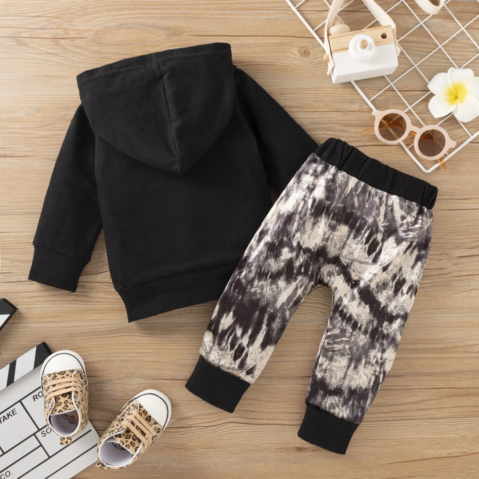 Winter Infant Unisex Clothing Set Solid Hooded Sweatshirt  Pants Infant Outfit