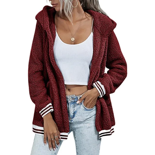 Winter Women Pockets Warm Fur Coat