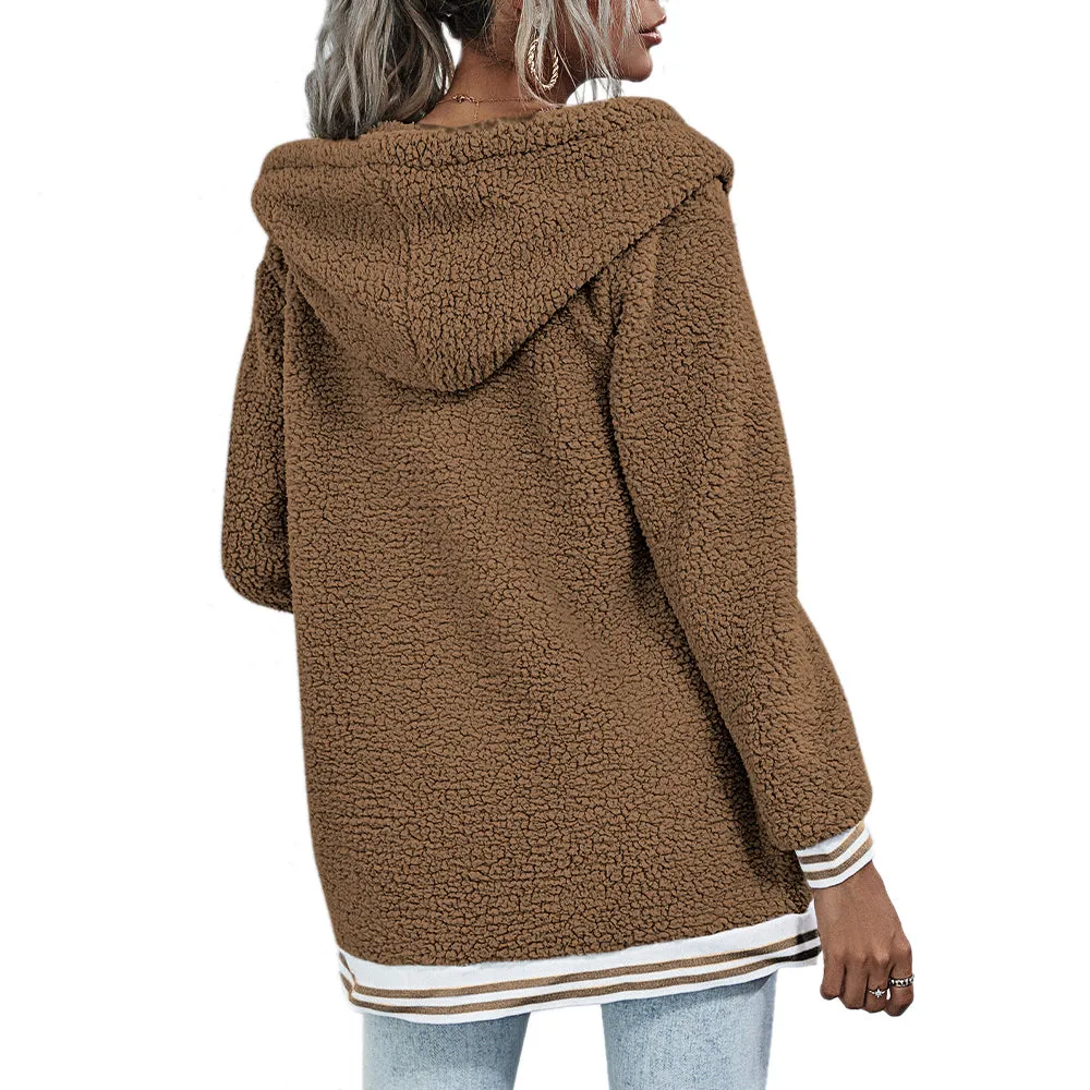 Winter Women Pockets Warm Fur Coat