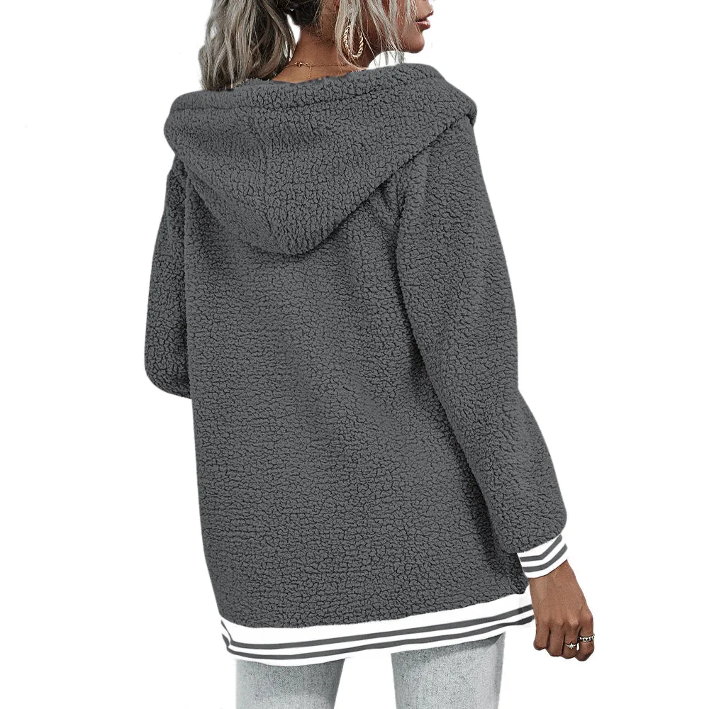 Winter Women Pockets Warm Fur Coat