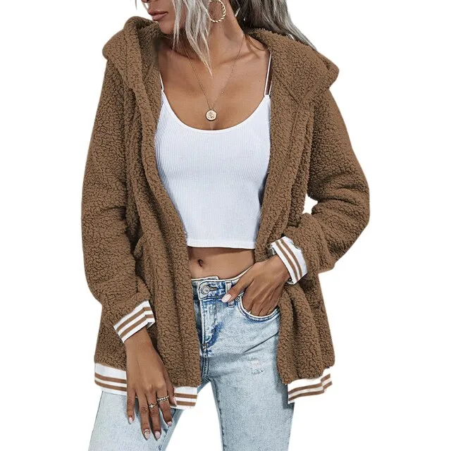 Winter Women Pockets Warm Fur Coat
