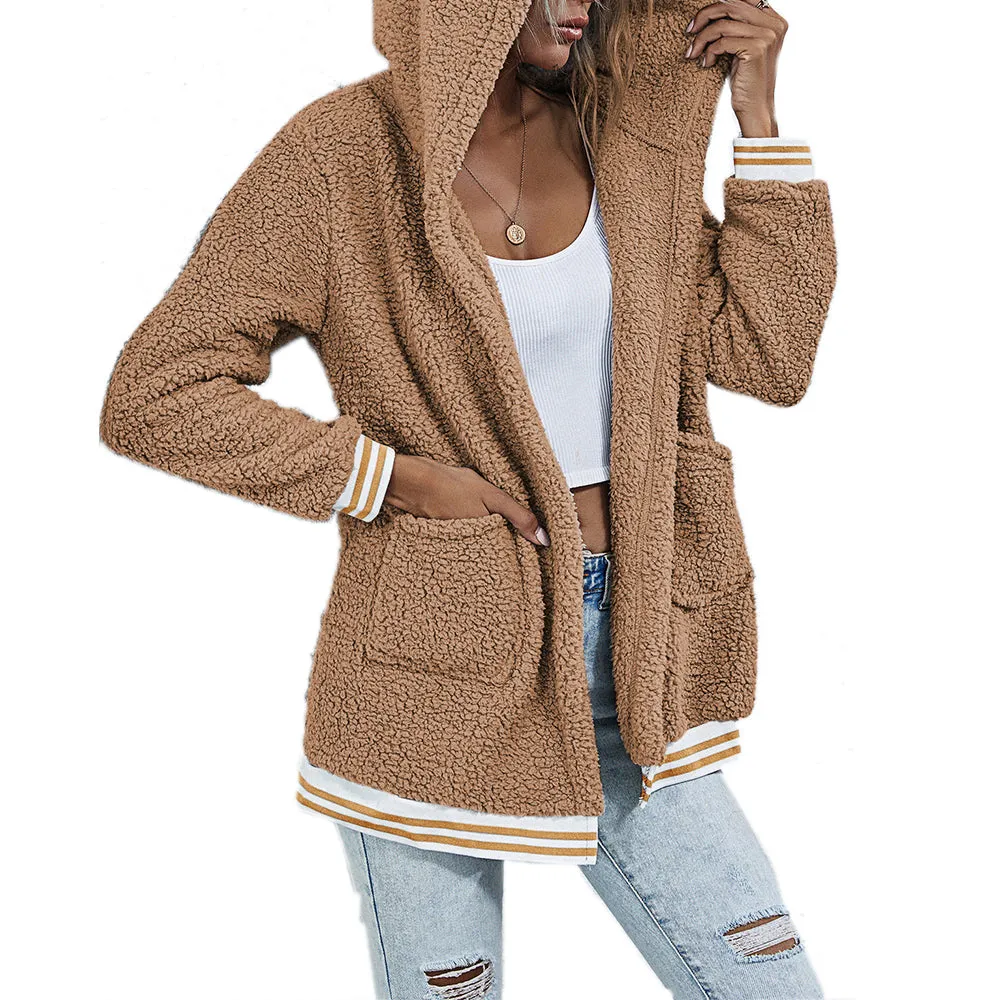 Winter Women Pockets Warm Fur Coat