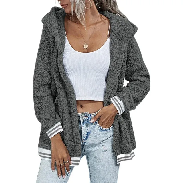 Winter Women Pockets Warm Fur Coat