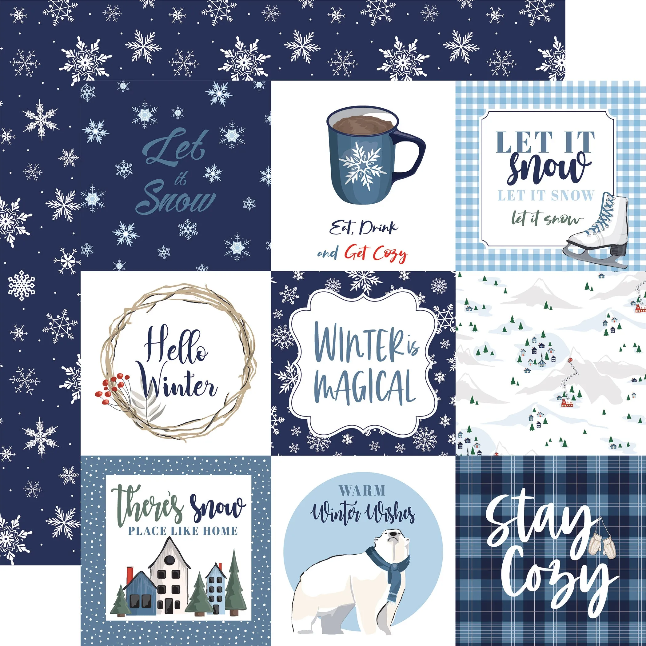 Wintertime Collection 4x4 Journaling Cards 12 x 12 Double-Sided Scrapbook Paper by Carta Bella