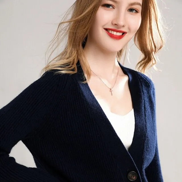 Women 100% pure wool sweater jacket