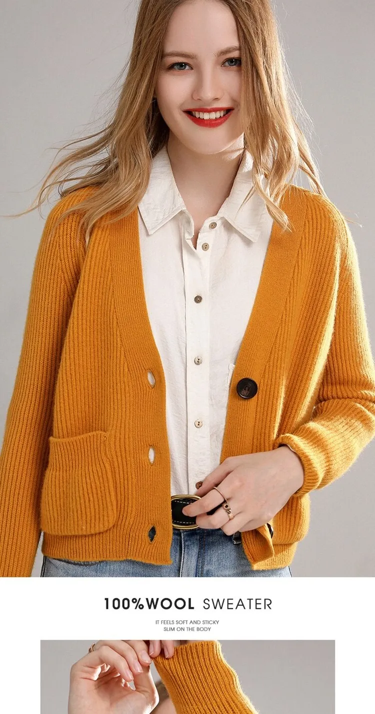 Women 100% pure wool sweater jacket