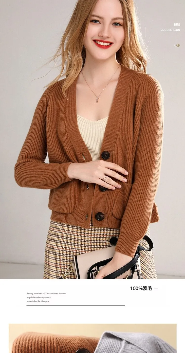 Women 100% pure wool sweater jacket