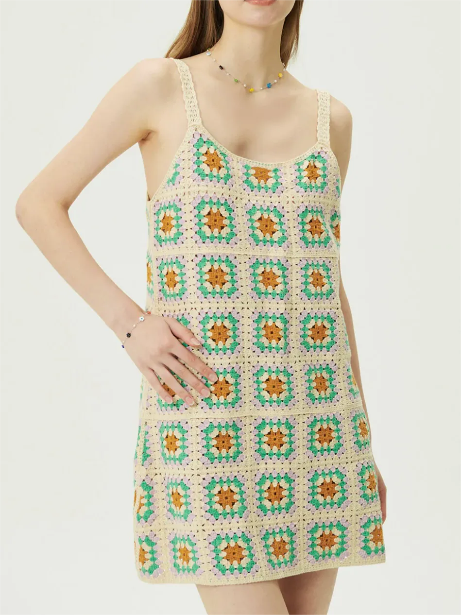 Women Clothing Crocheted Strap Dress Casual Wild Slimming