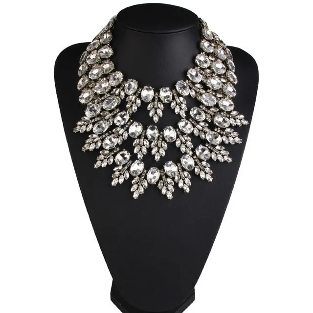 Women Crystal Choker Gem Beads Multilayer Statement Collar  Necklace