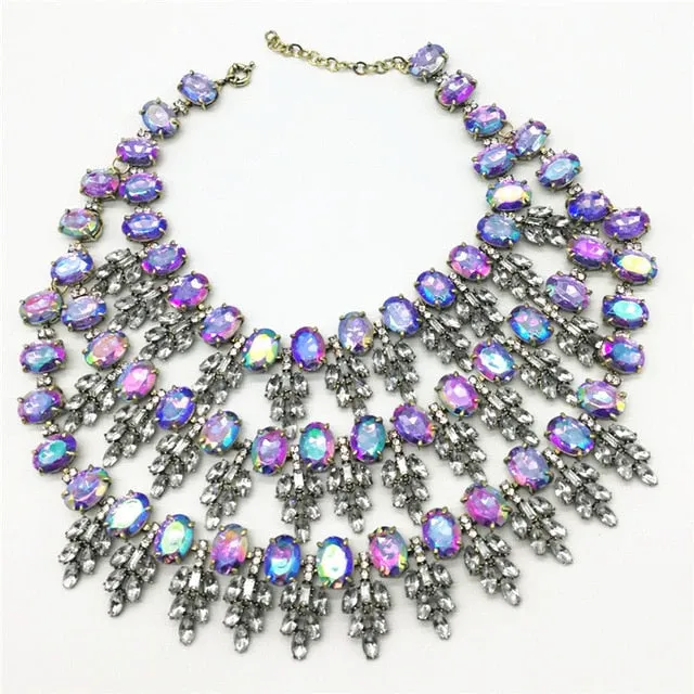 Women Crystal Choker Gem Beads Multilayer Statement Collar  Necklace