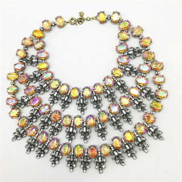 Women Crystal Choker Gem Beads Multilayer Statement Collar  Necklace