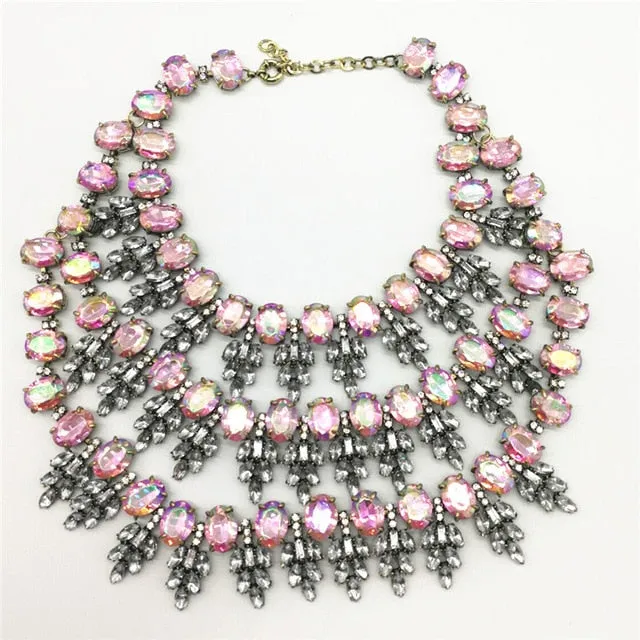 Women Crystal Choker Gem Beads Multilayer Statement Collar  Necklace