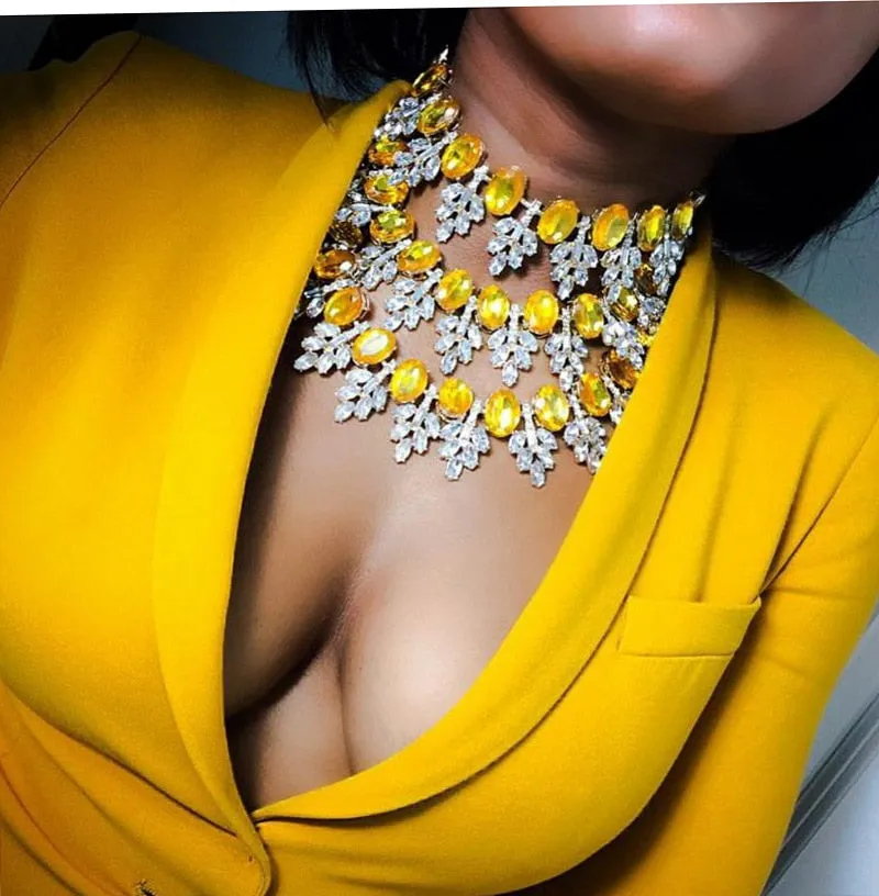 Women Crystal Choker Gem Beads Multilayer Statement Collar  Necklace