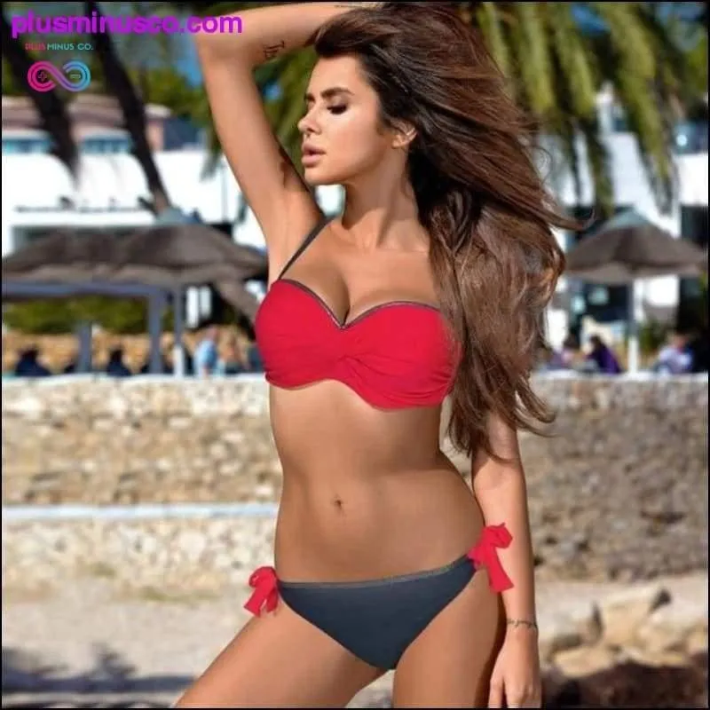 Women Push Up Sexy Plus Size Solid Bikini Set