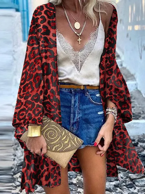 Women Summer Open Front Blouse Casual Loose Beach Tops Vintage Long Sleeve Blusas