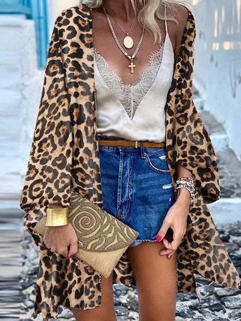 Women Summer Open Front Blouse Casual Loose Beach Tops Vintage Long Sleeve Blusas