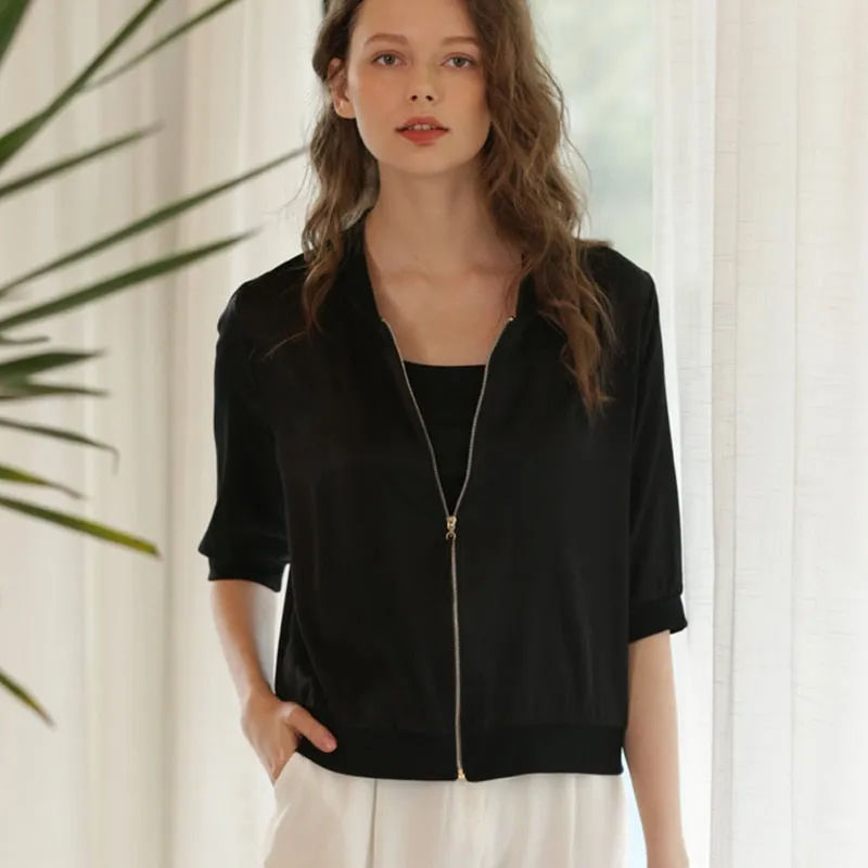 Women Three-quarter Sleeves Casual Bomber Coat