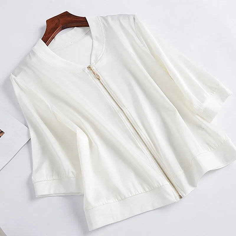 Women Three-quarter Sleeves Casual Bomber Coat