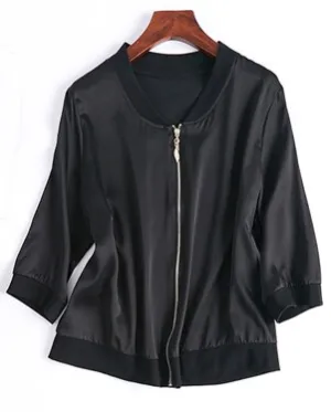 Women Three-quarter Sleeves Casual Bomber Coat
