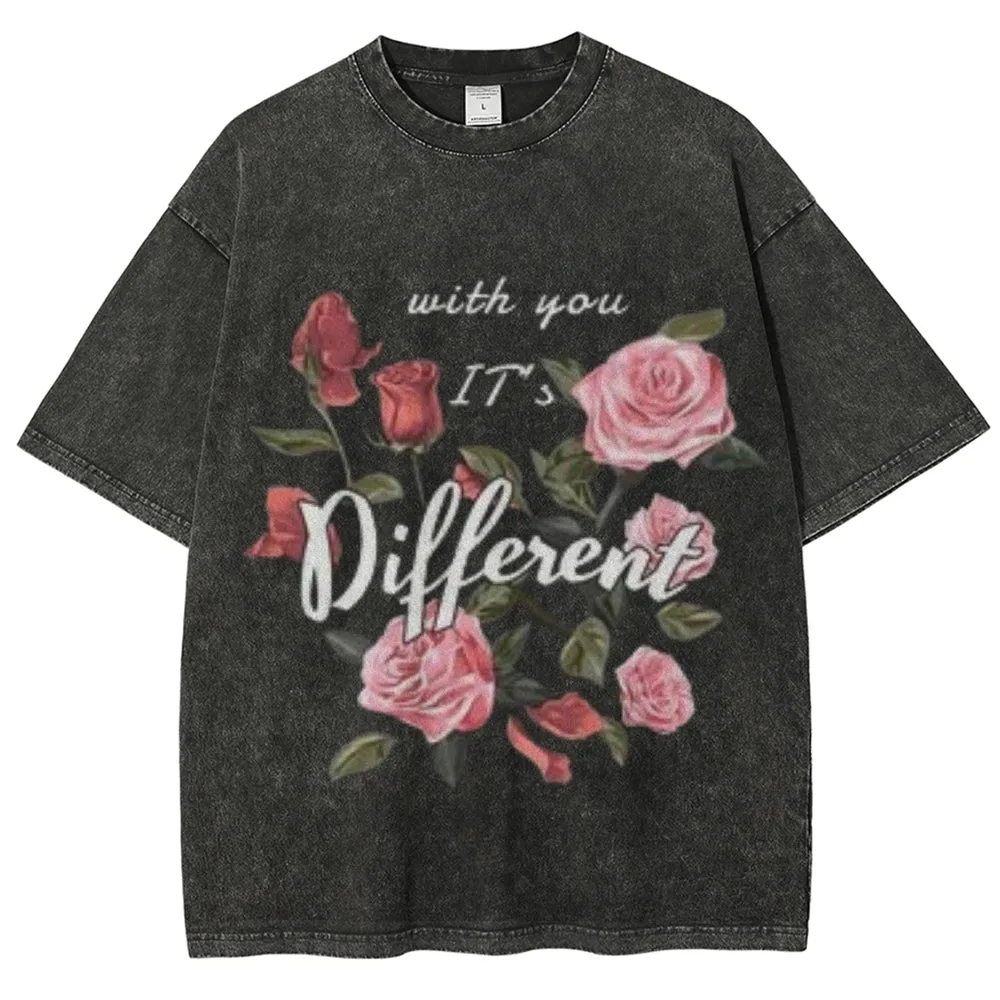 Women Washed Vintage Different You Graphic Tee