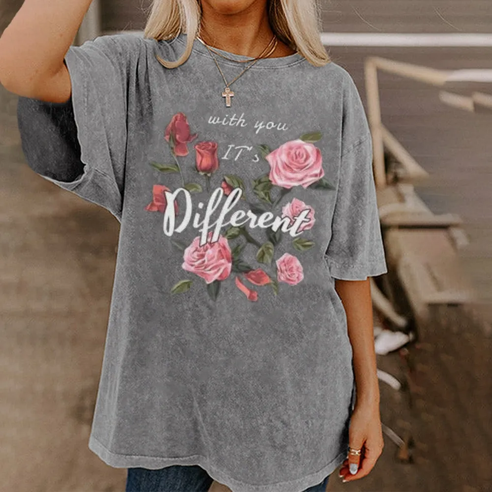 Women Washed Vintage Different You Graphic Tee