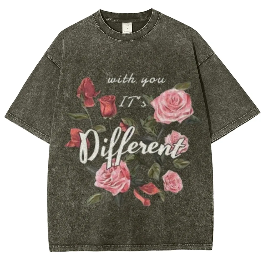 Women Washed Vintage Different You Graphic Tee