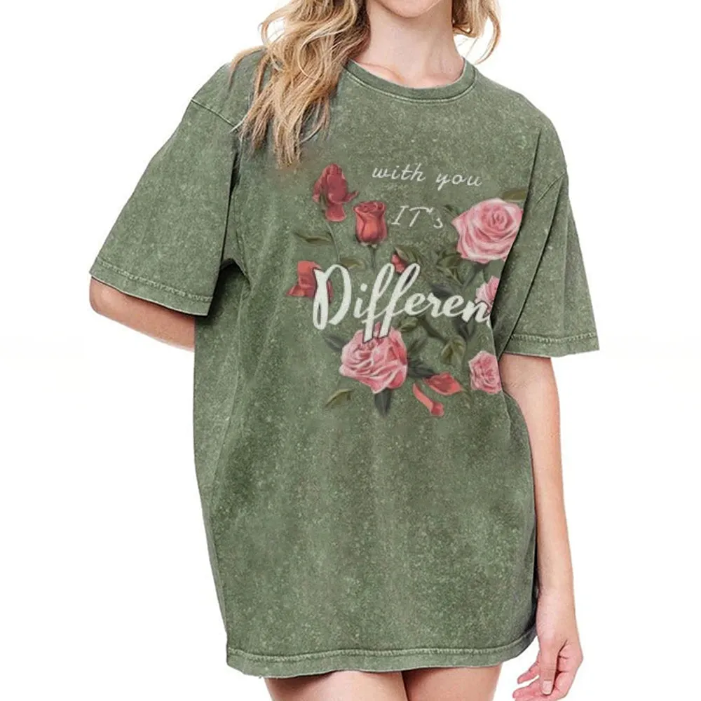 Women Washed Vintage Different You Graphic Tee