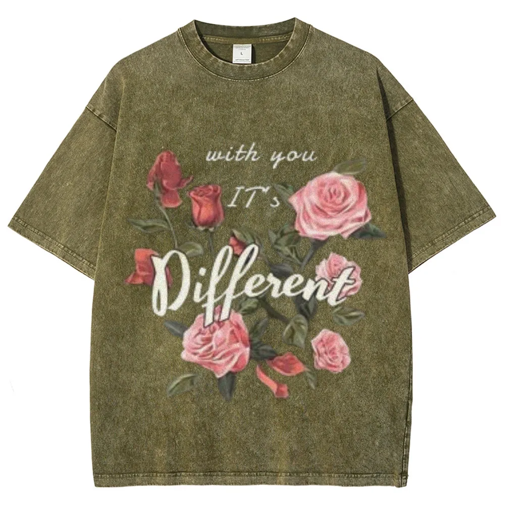 Women Washed Vintage Different You Graphic Tee