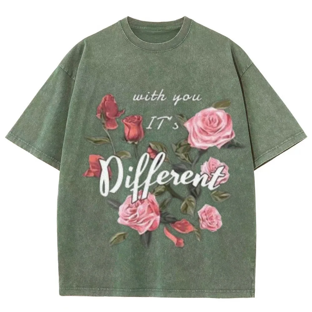 Women Washed Vintage Different You Graphic Tee