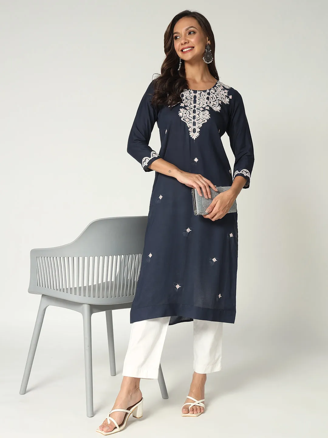 Women's  Allover Embroidered Festive Elegant Kurta