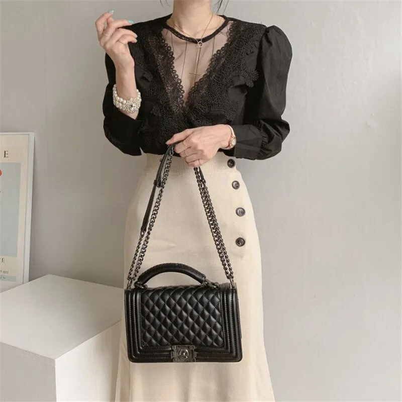 Women's Blouse Lace Puff Sleeve